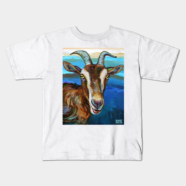 Toggenburg Goat on Green Kids T-Shirt by RobertPhelpsArt